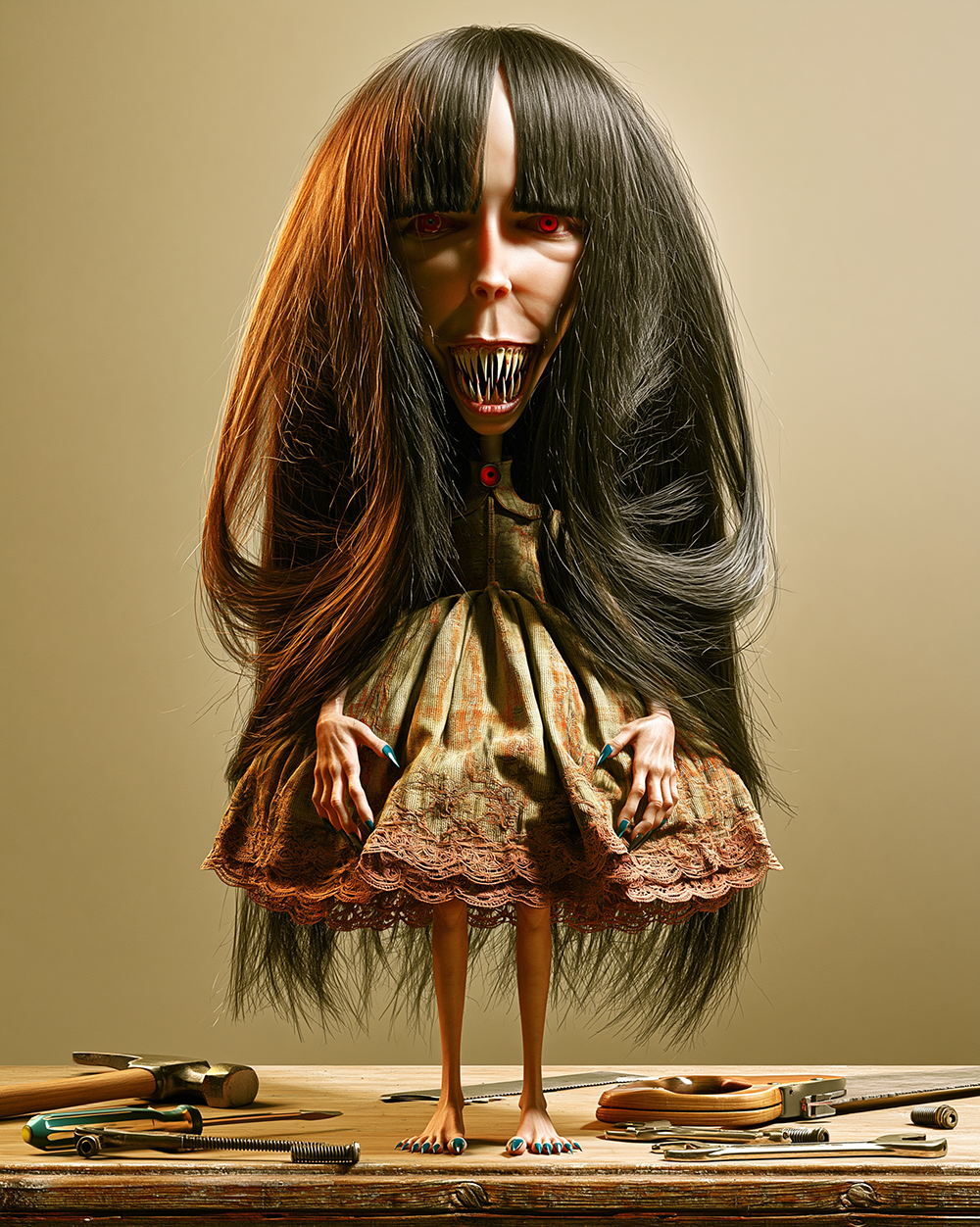 long haired doll art
