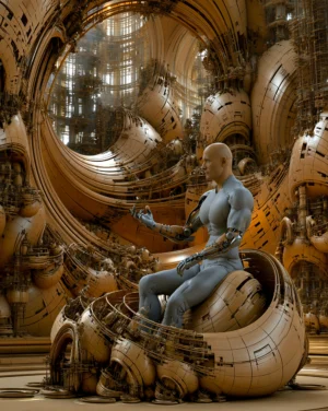 seated man in the shell art