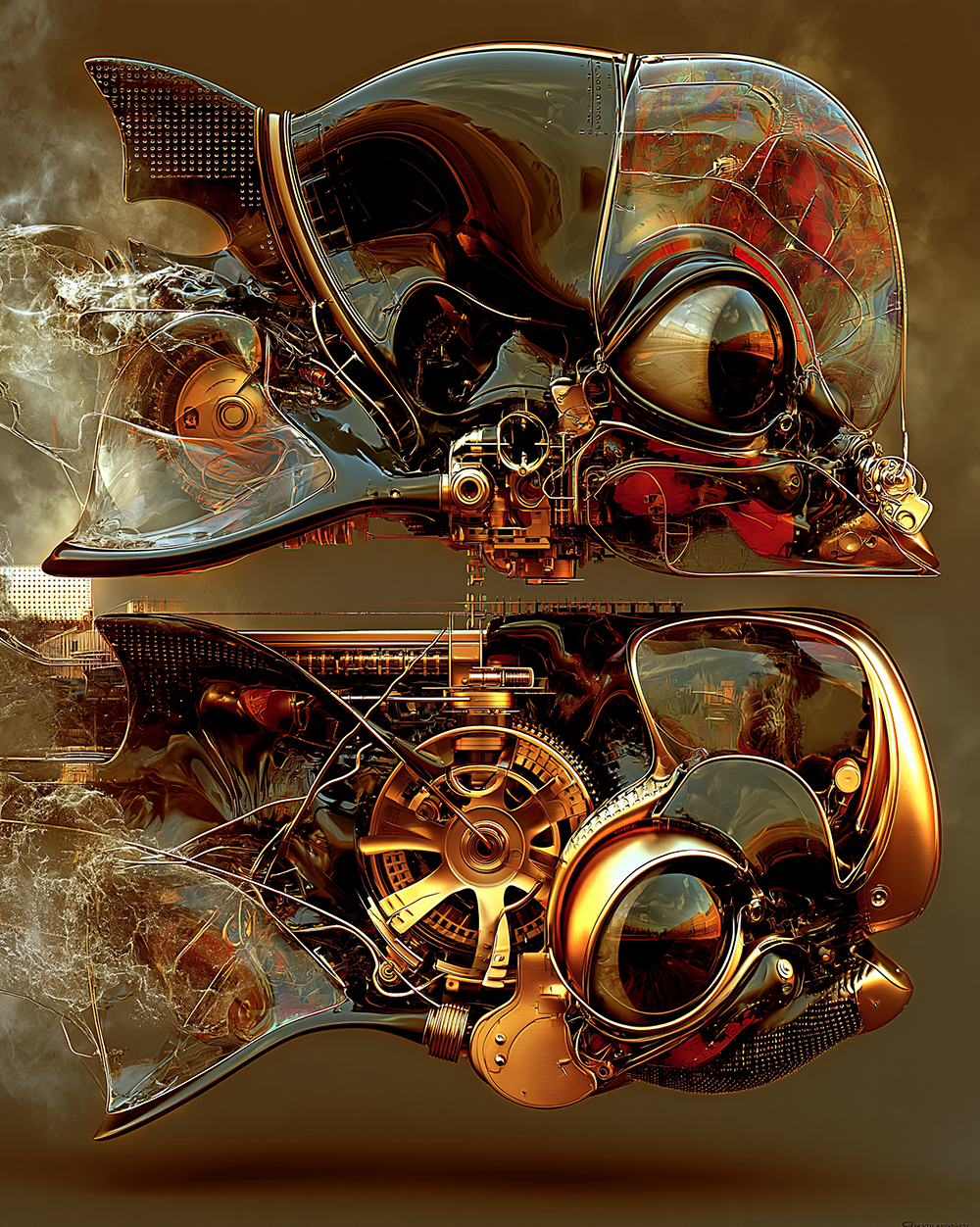 cutaway engine skull art