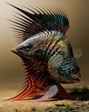 spiked fish head art