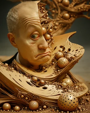 puzzled man gold sand art
