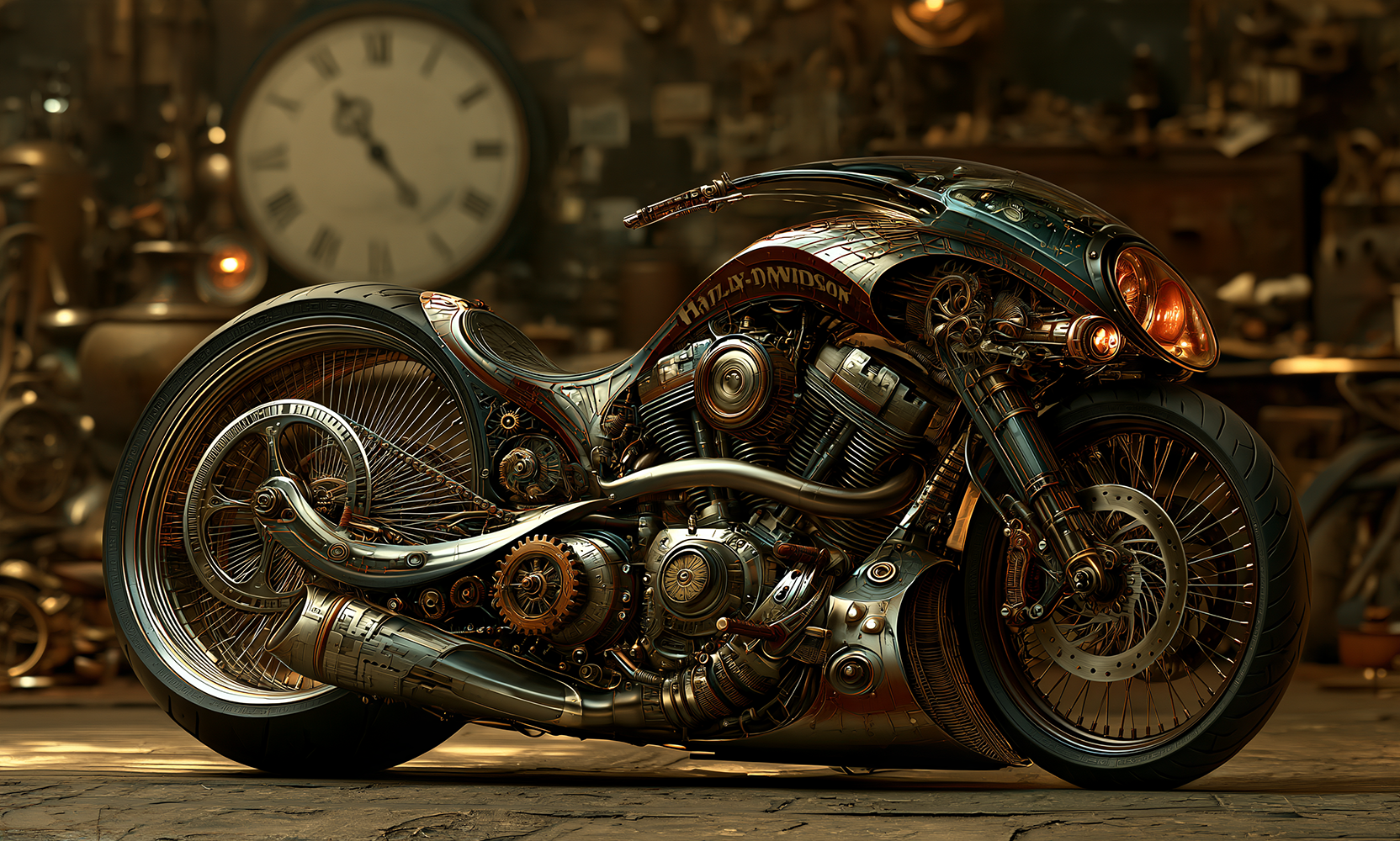 clockface chopper motorcycle art