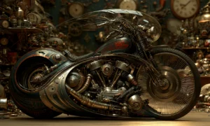 glass hood wire wheel motorcycle art