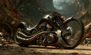moonlit shop chopper motorcycle art