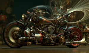 red rim chopper motorcycle art