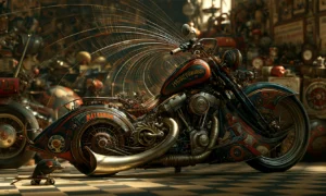 checker floor bobber motorcycle art
