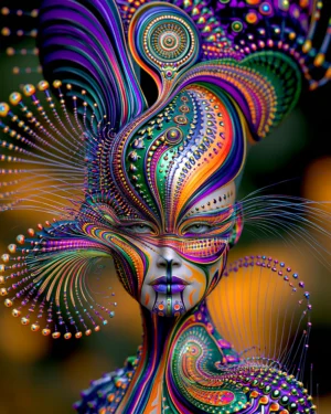 crowned peacock lady portrait art