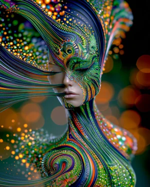 dark hair swirl portrait art