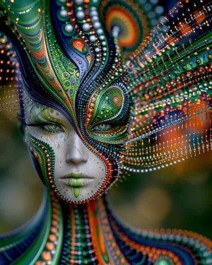 green drop lip portrait art