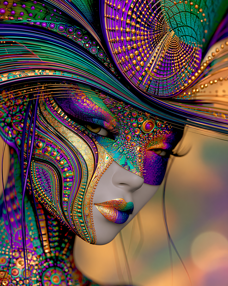 rainbow lips girl portrait art