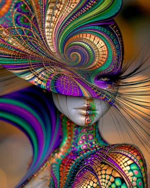 spiral fan hat lady portrait art