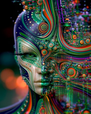 circuit board mask portrait art