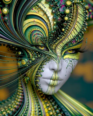 olive beaded lady portrait art