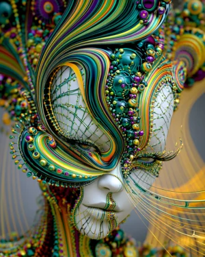 fish net lady portrait art