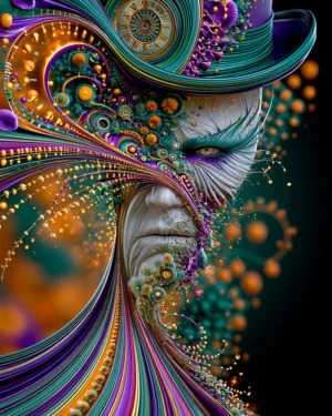 top hat bead lady portrait art