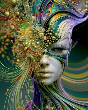golden coral crown portrait art