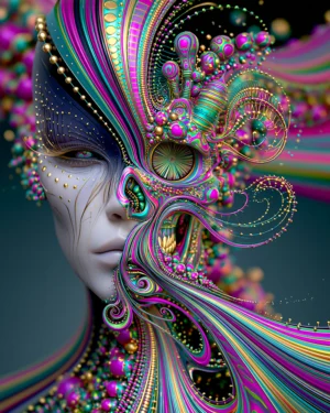 pink swirl mask portrait art