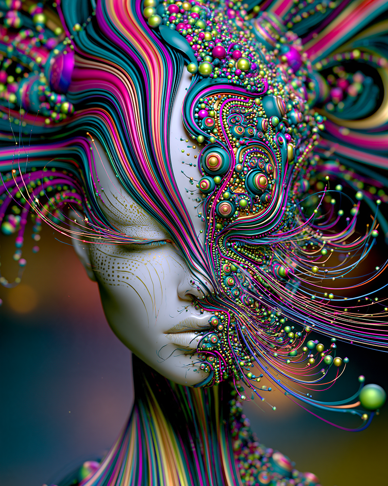 violet swirl lady portrait art