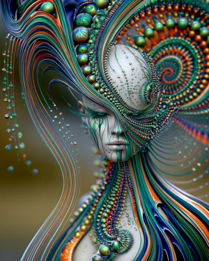 spiral crown closed eyes portrait art