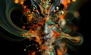 green veil mask landscape art