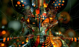harlequin mask landscape art