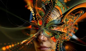 lace moth mask landscape art
