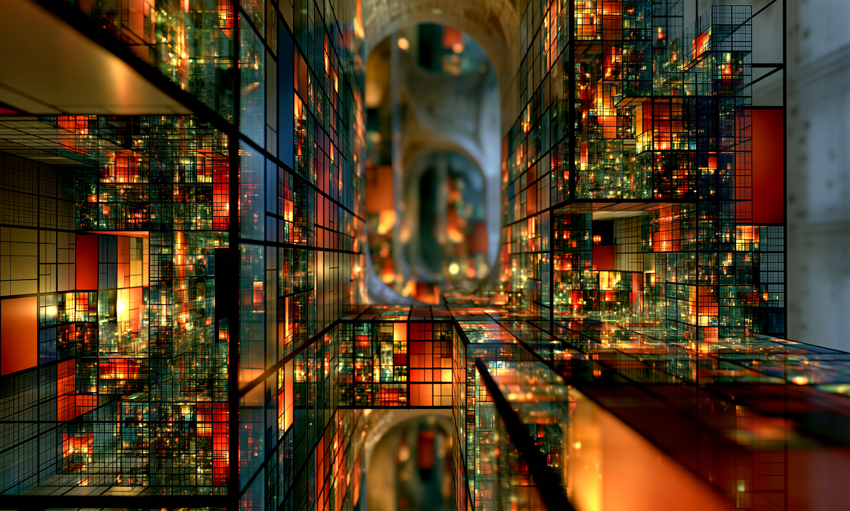 tilted panel atrium landscape art