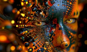 cracked orange mask landscape art
