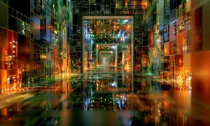 nested doorway city landscape art