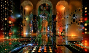 arcade of falling lights landscape art
