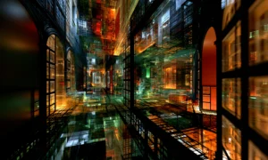 old windows passage landscape art