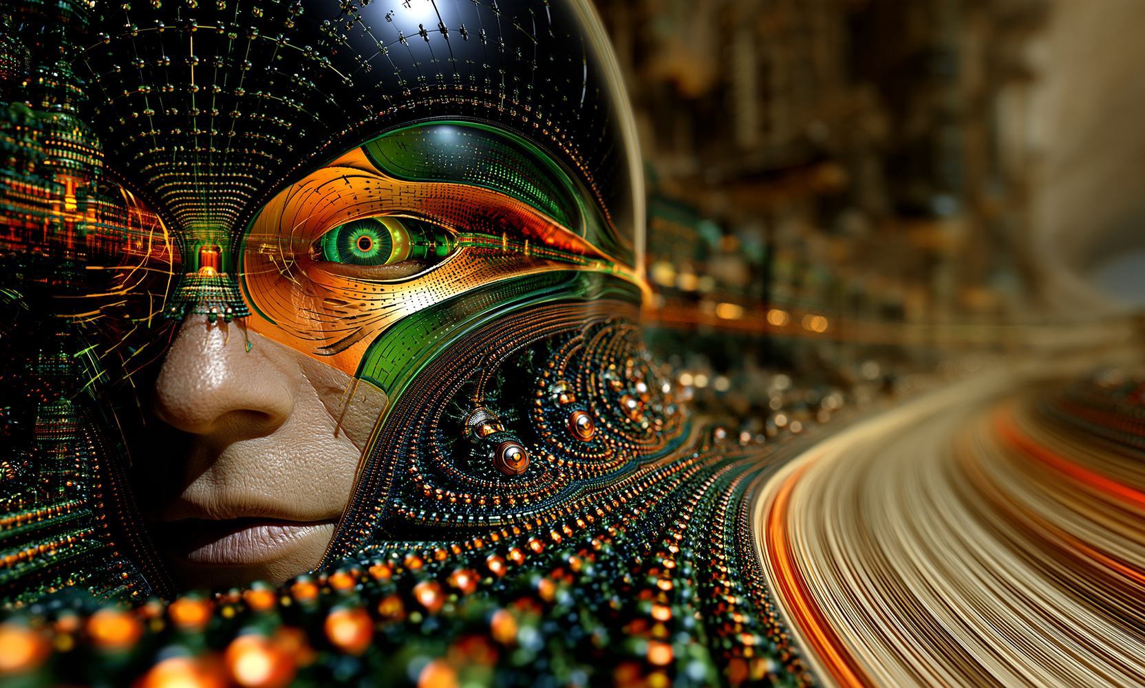 orange masked eye landscape art