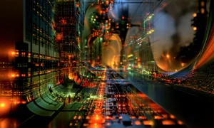 neon city canyon landscape art