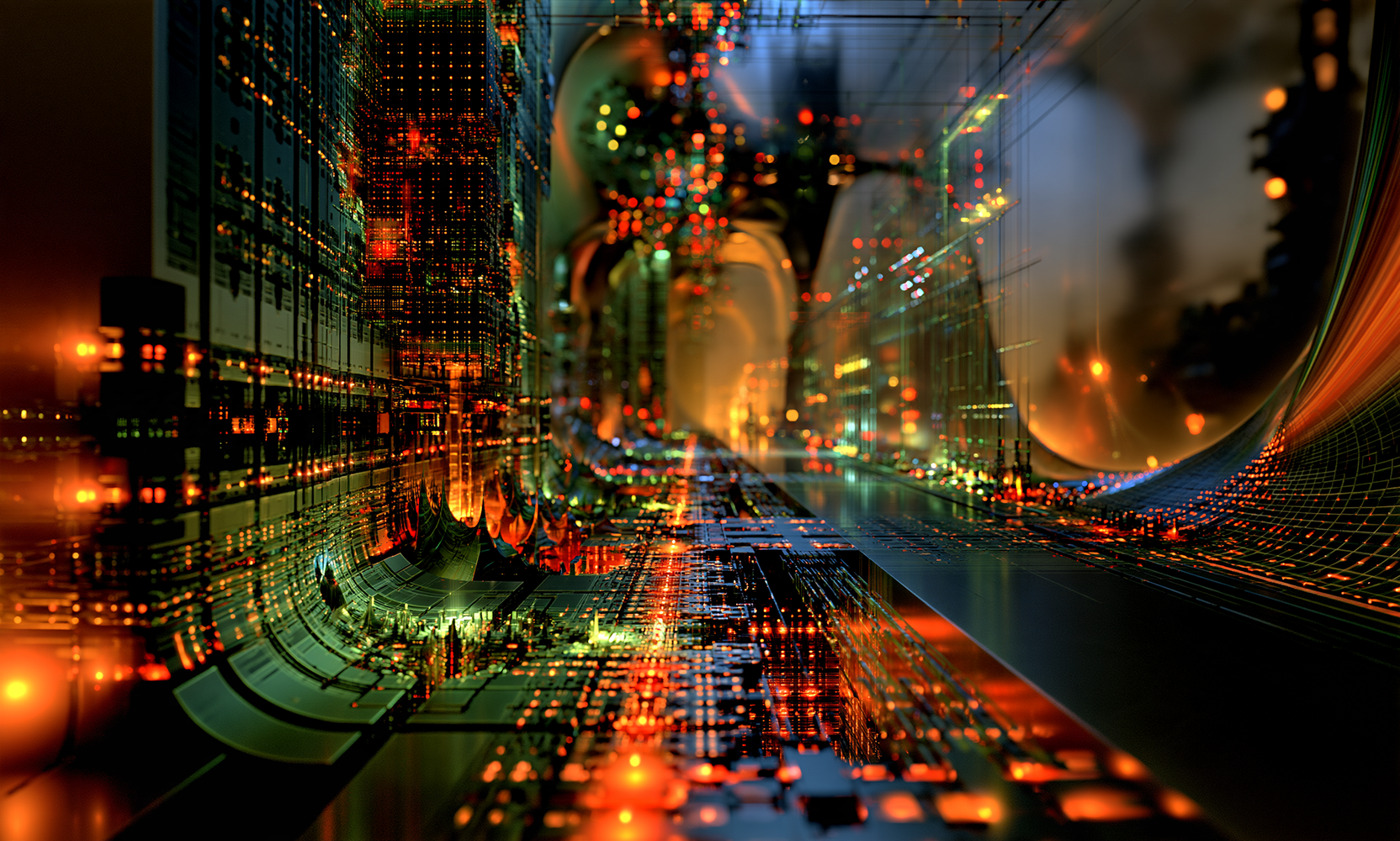 neon city canyon landscape art