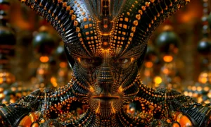 studded mask guardian landscape art