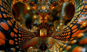 orange scale wings landscape art