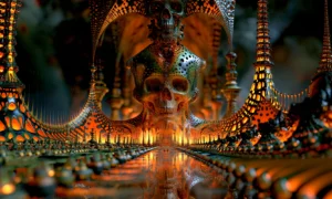 skull keystone arch landscape art