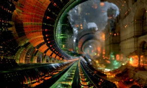 rainbow fan city tunnel landscape art