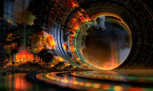 round portal shore landscape art