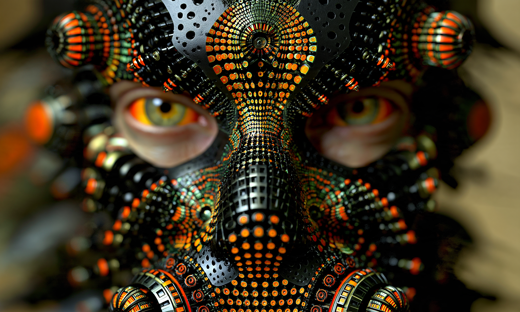 peering eyes mask landscape art
