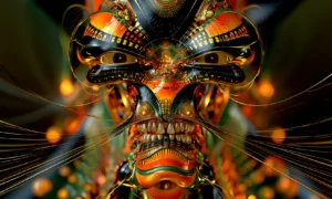 gritted teeth mask landscape art