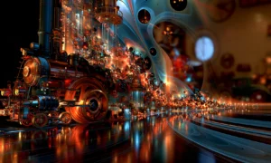 locomotive through the bloom landscape art