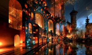 perforated facade street landscape art