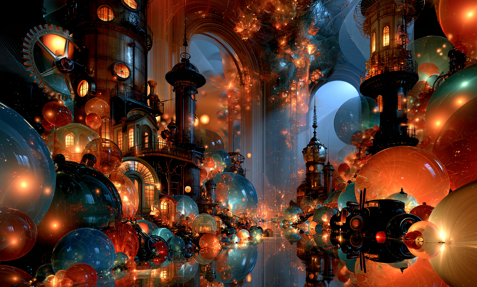 gear tower gathering landscape art
