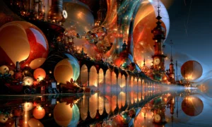 long arcade of orbs landscape art