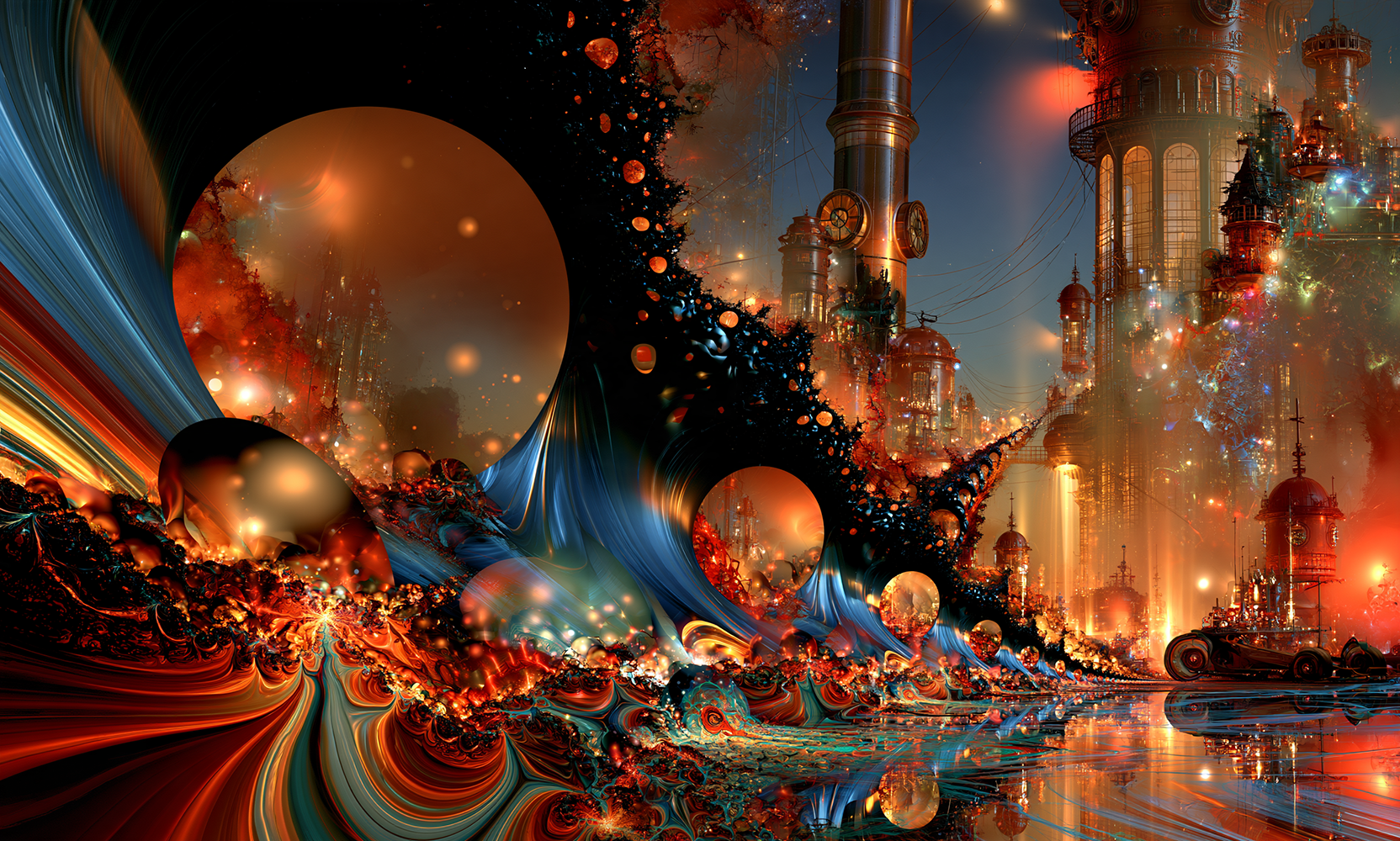 orange moon harbor landscape art