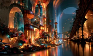 iron trestle waterfront landscape art