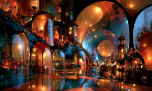 glass orb arcade landscape art