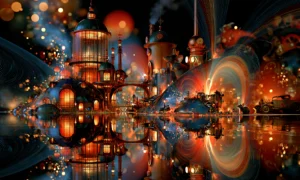 lantern pavilion pond landscape art
