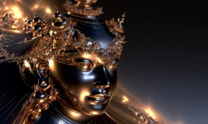 golden crowned face landscape art